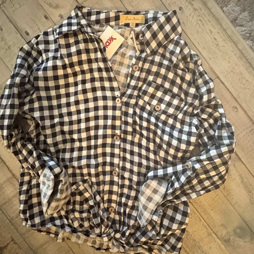 Love Notes Black and White Checkered Button Down Shirt